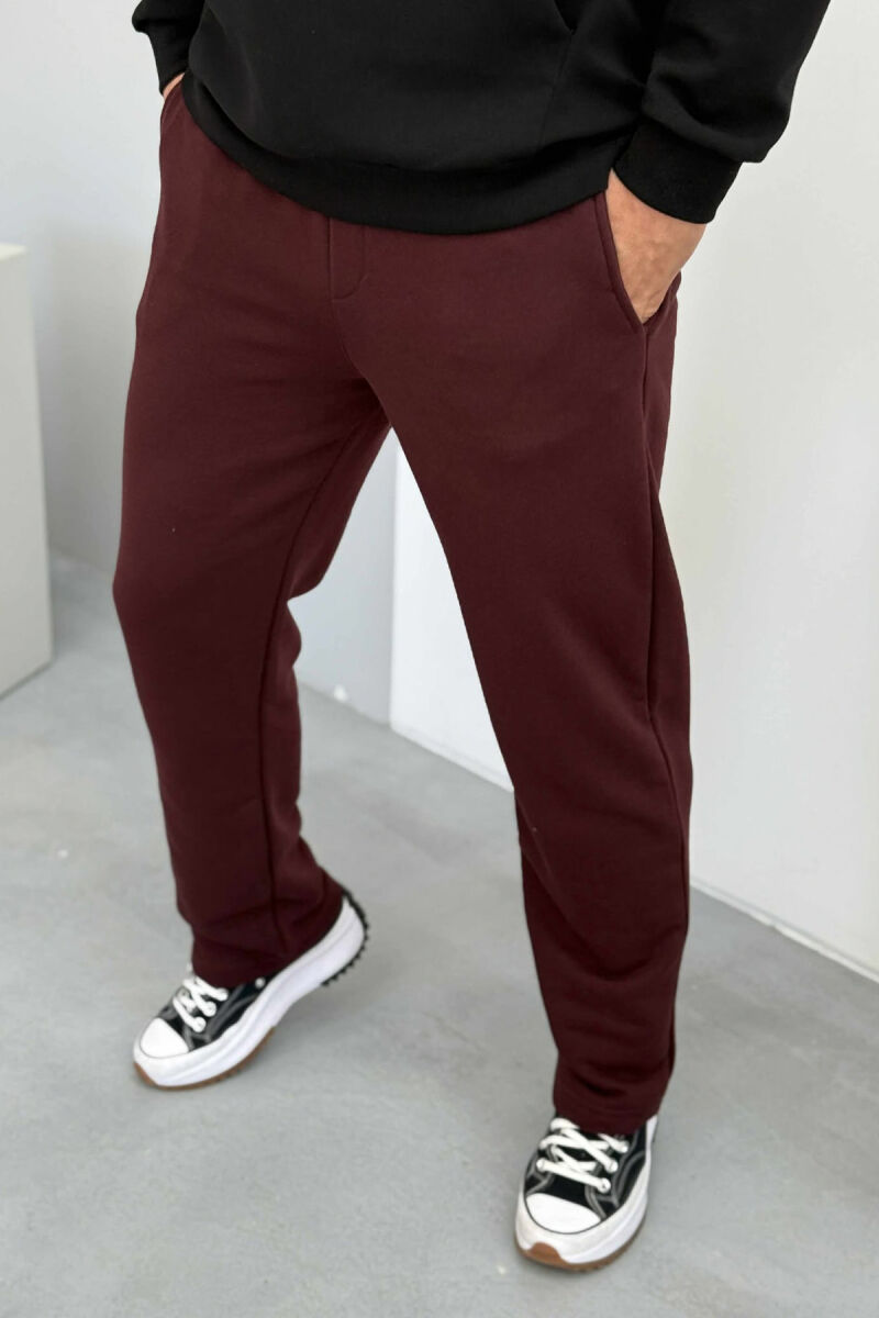 ONE COLOR SIMPLE ELASTIC WAIST MEN SWEATPANTS DARK BURGUNDY/VISHNJE E ERRET - 2