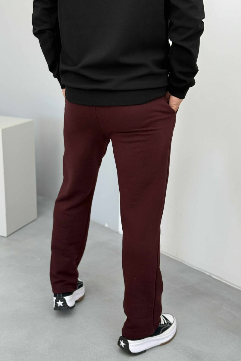 ONE COLOR SIMPLE ELASTIC WAIST MEN SWEATPANTS DARK BURGUNDY/VISHNJE E ERRET - 3