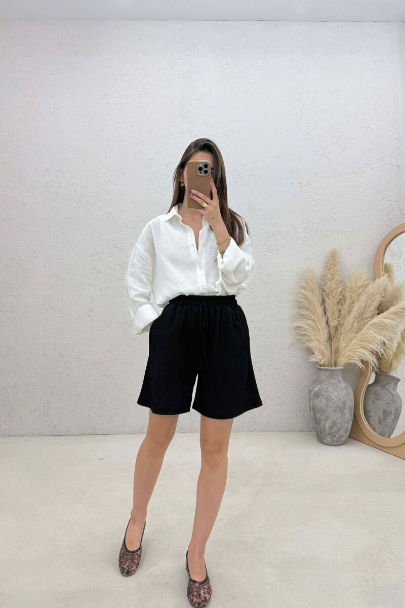 ONE COLOR SIMPLE ELASTIC WAIST WOMAN SHORTS BLACK/ E ZEZE - 1