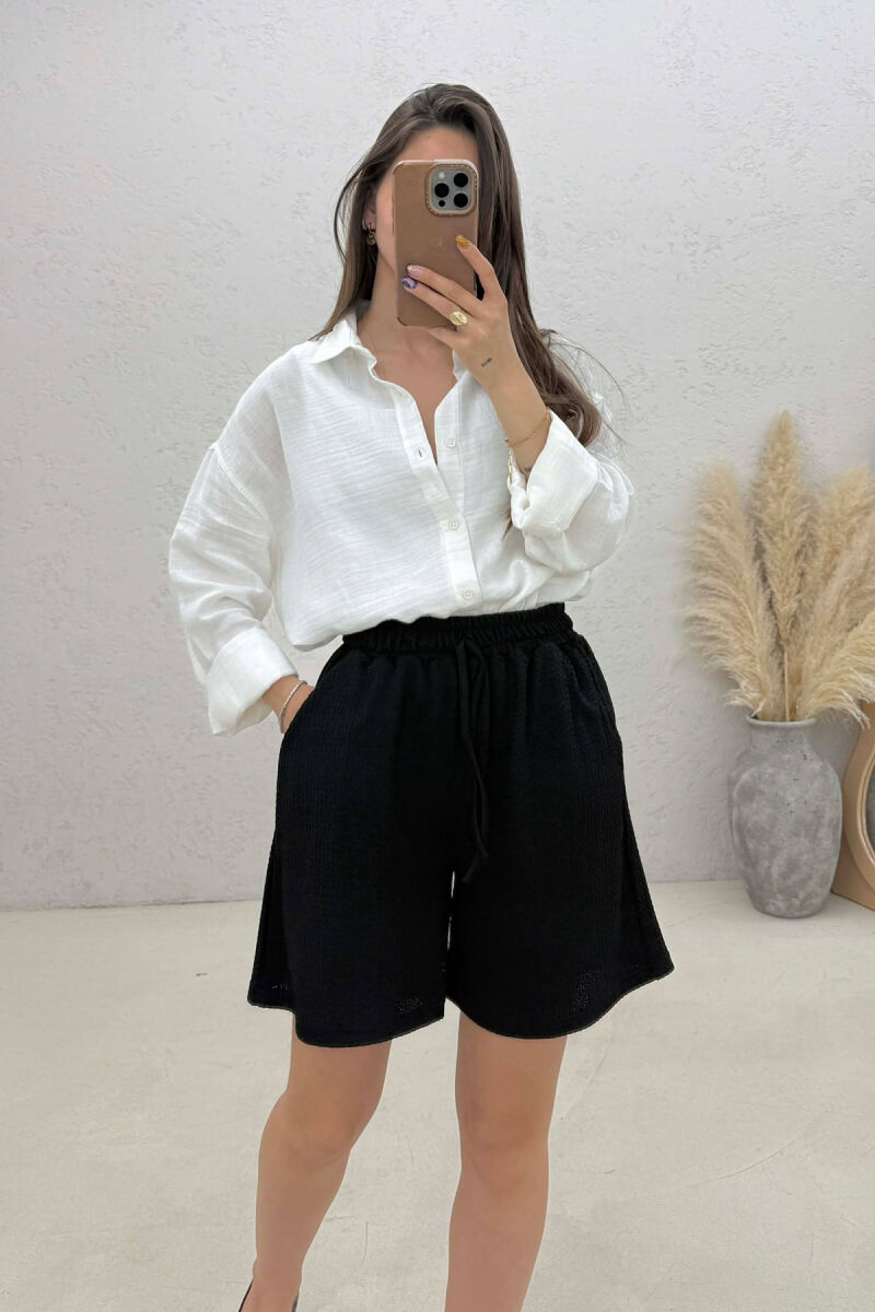 ONE COLOR SIMPLE ELASTIC WAIST WOMAN SHORTS BLACK/ E ZEZE - 2