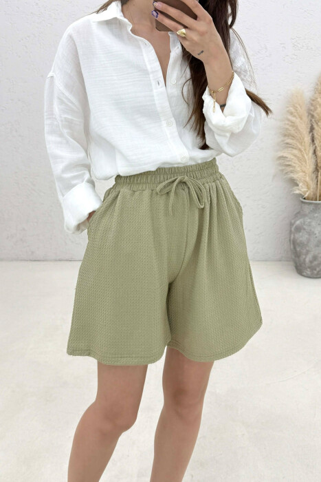 ONE COLOR SIMPLE ELASTIC WAIST WOMAN SHORTS OLIVE/ULLI - 2