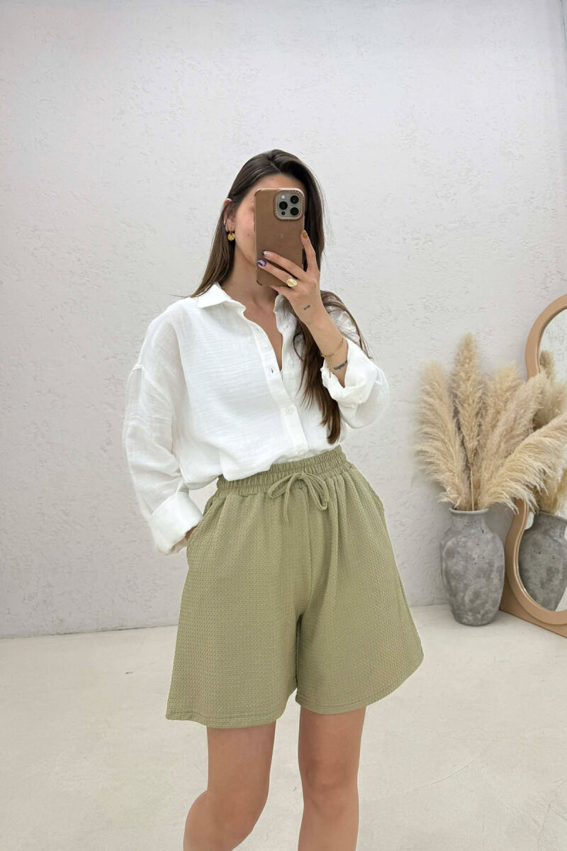 ONE COLOR SIMPLE ELASTIC WAIST WOMAN SHORTS OLIVE/ULLI - 4