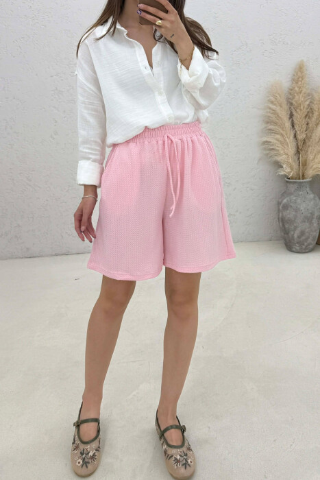 ONE COLOR SIMPLE ELASTIC WAIST WOMAN SHORTS PINK/ROZE - 3