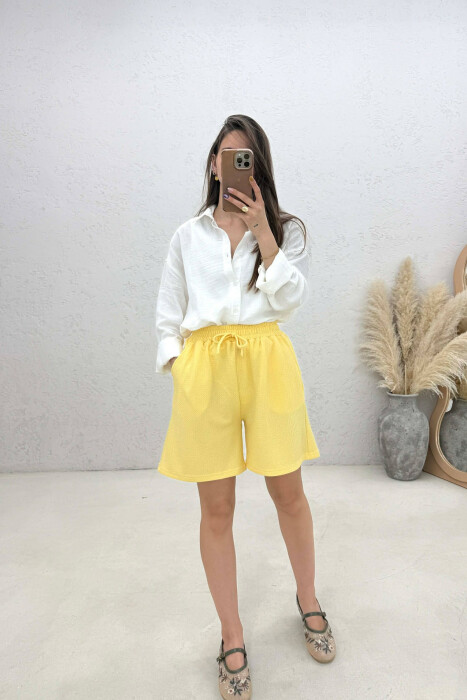 ONE COLOR SIMPLE ELASTIC WAIST WOMAN SHORTS YELLOW/E VERDHE - 3