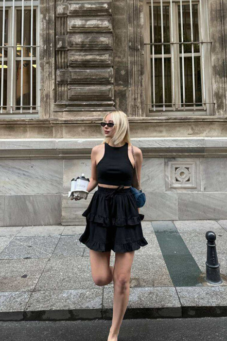 ONE COLOR SIMPLE ELASTIC WAIST WOMEN SKIRT BLACK/ E ZEZE - 2