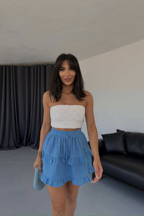 ONE COLOR SIMPLE ELASTIC WAIST WOMEN SKIRT LIGHTBLUE/BZ 