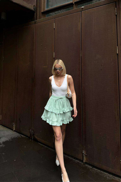 ONE COLOR SIMPLE ELASTIC WAIST WOMEN SKIRT MINT/MENTE - 1