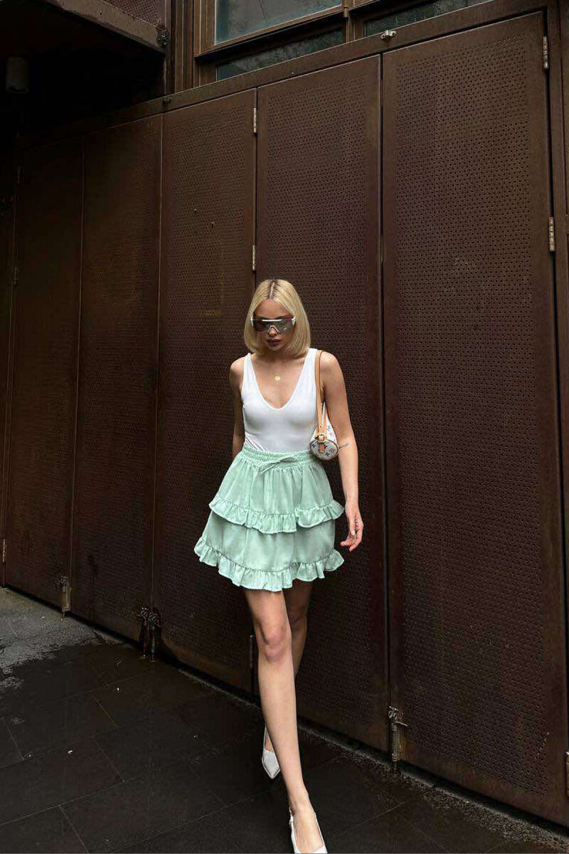 ONE COLOR SIMPLE ELASTIC WAIST WOMEN SKIRT MINT/MENTE - 1