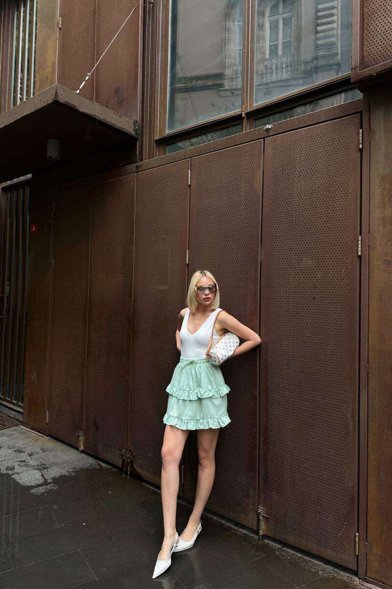 ONE COLOR SIMPLE ELASTIC WAIST WOMEN SKIRT MINT/MENTE - 2