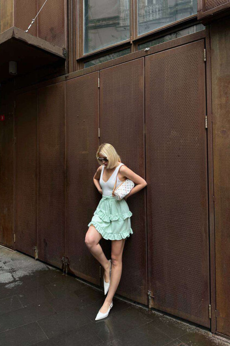 ONE COLOR SIMPLE ELASTIC WAIST WOMEN SKIRT MINT/MENTE - 3
