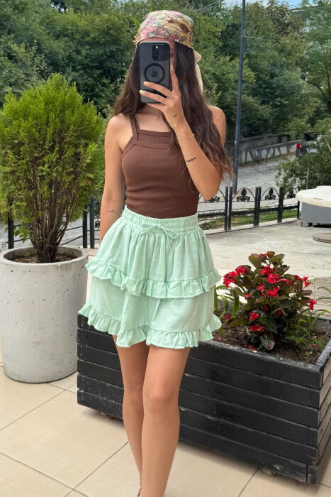 ONE COLOR SIMPLE ELASTIC WAIST WOMEN SKIRT MINT/MENTE - 2