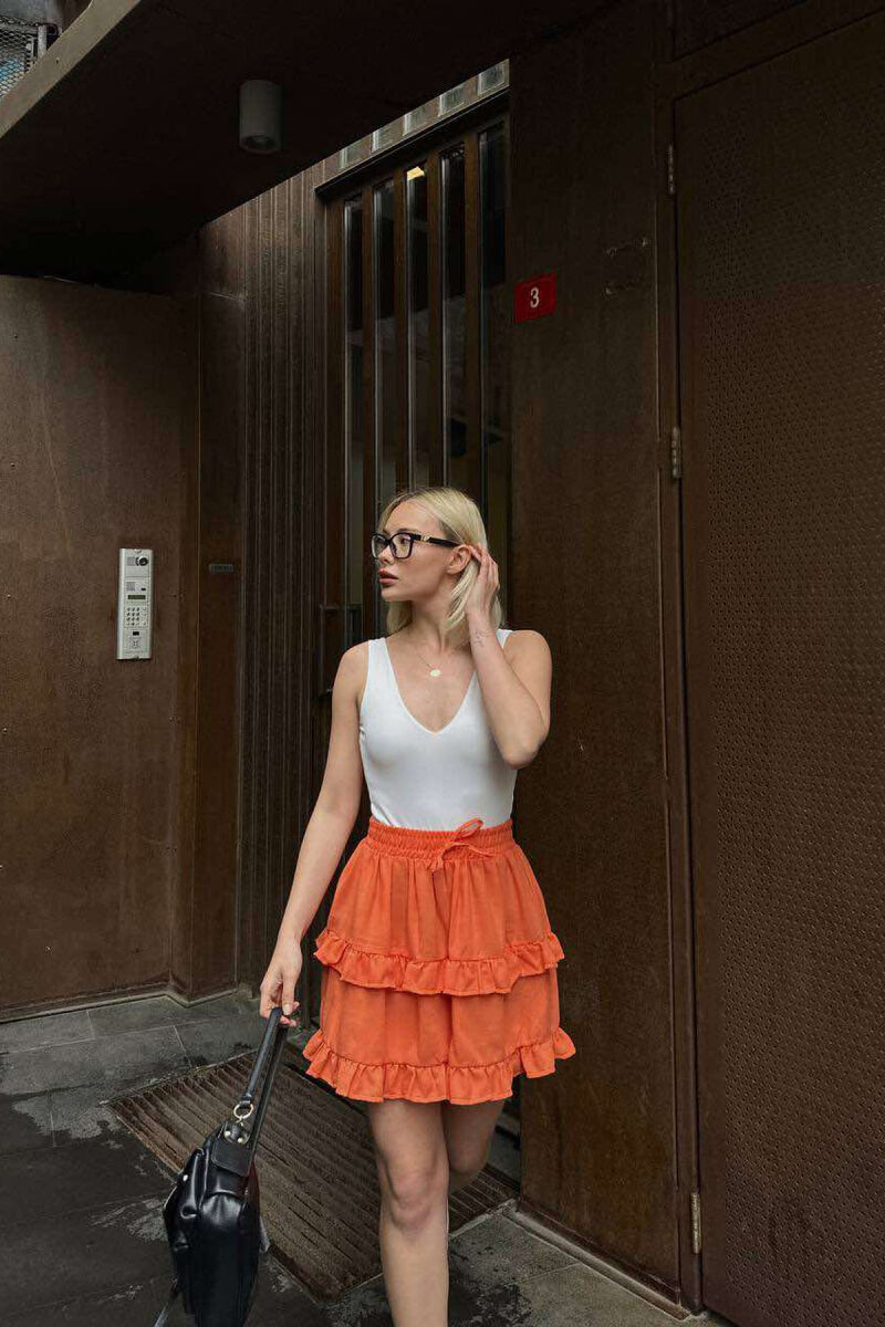 ONE COLOR SIMPLE ELASTIC WAIST WOMEN SKIRT ORANGE/PORTOKALLI - 1
