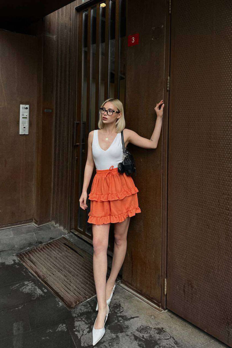 ONE COLOR SIMPLE ELASTIC WAIST WOMEN SKIRT ORANGE/PORTOKALLI - 2