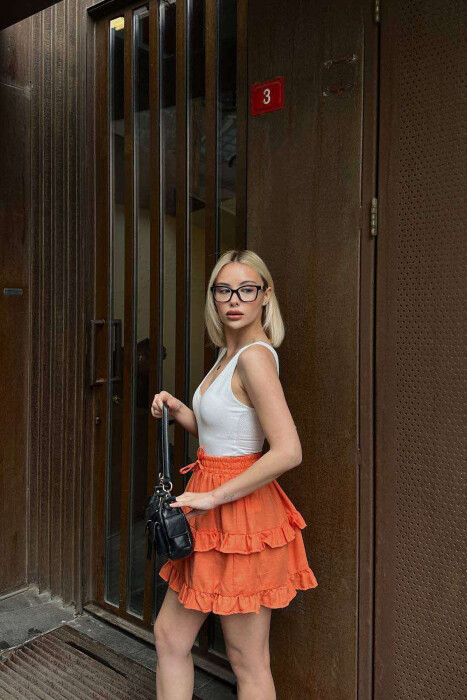 ONE COLOR SIMPLE ELASTIC WAIST WOMEN SKIRT ORANGE/PORTOKALLI - 3