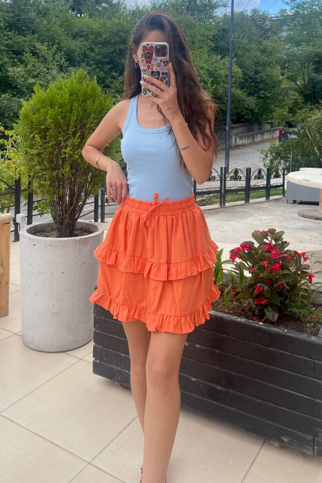 ONE COLOR SIMPLE ELASTIC WAIST WOMEN SKIRT ORANGE/PORTOKALLI - 2