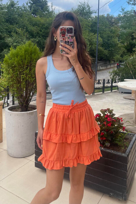 ONE COLOR SIMPLE ELASTIC WAIST WOMEN SKIRT ORANGE/PORTOKALLI - 3