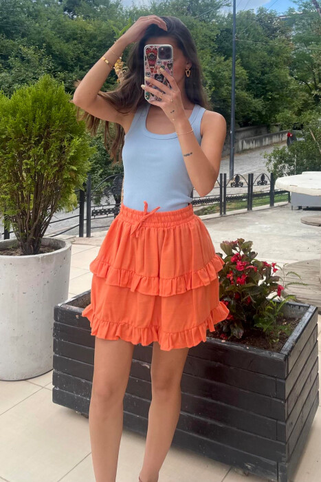 ONE COLOR SIMPLE ELASTIC WAIST WOMEN SKIRT ORANGE/PORTOKALLI - 4