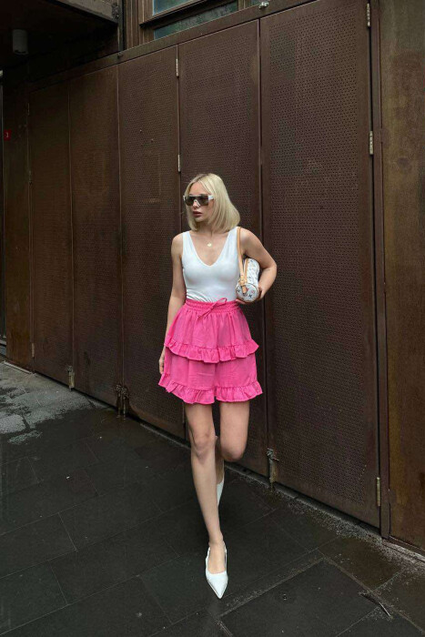 ONE COLOR SIMPLE ELASTIC WAIST WOMEN SKIRT PINK/ROZE 