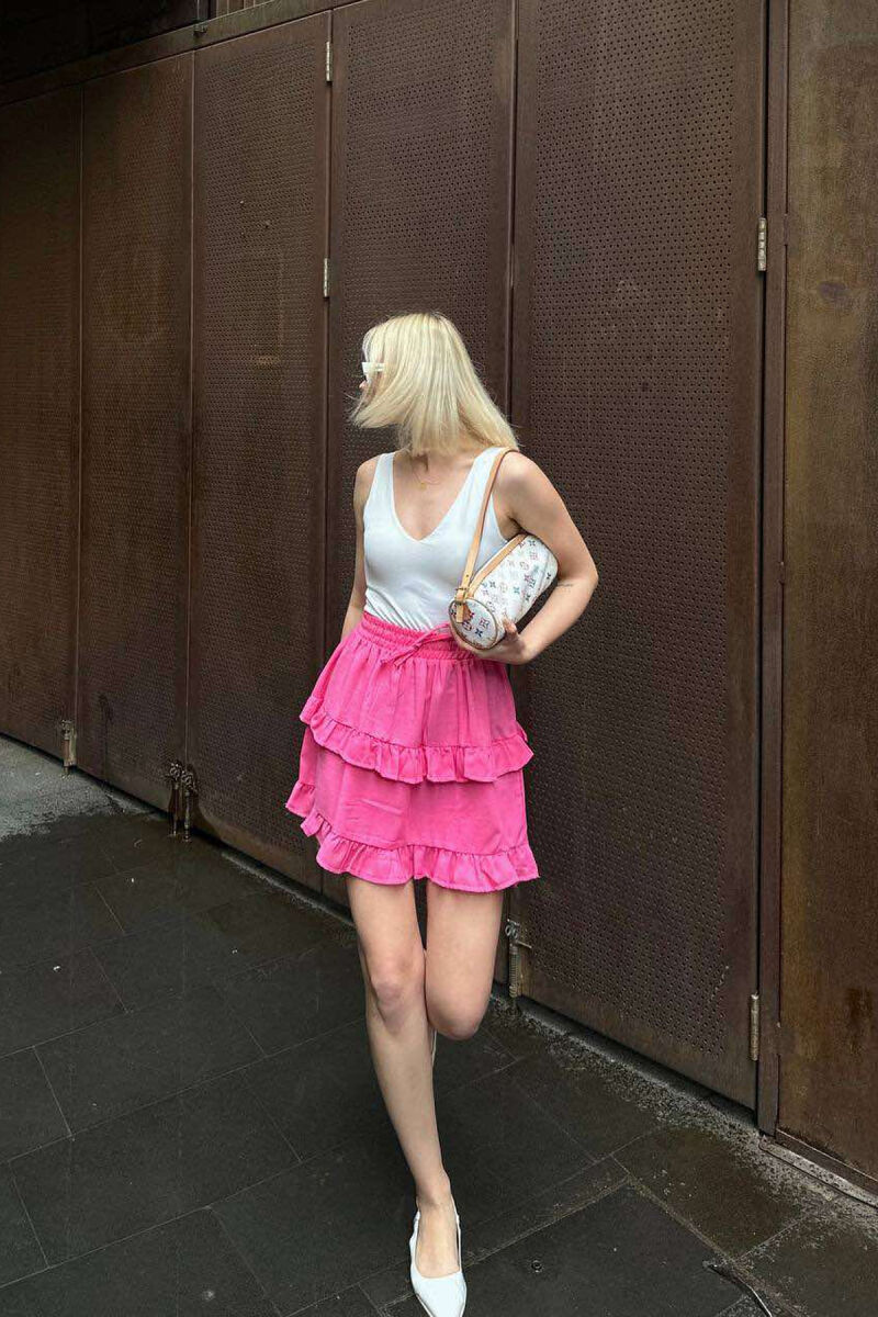 ONE COLOR SIMPLE ELASTIC WAIST WOMEN SKIRT PINK/ROZE - 2