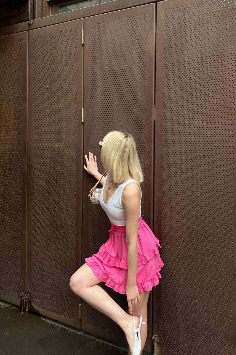 ONE COLOR SIMPLE ELASTIC WAIST WOMEN SKIRT PINK/ROZE - 3