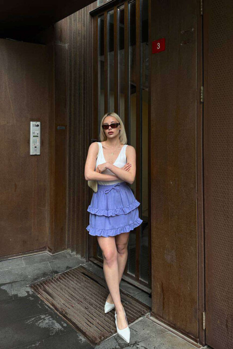 ONE COLOR SIMPLE ELASTIC WAIST WOMEN SKIRT PURPLE/LEJLA 