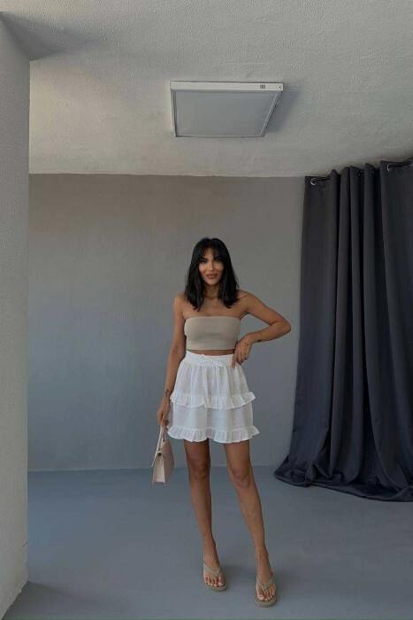 ONE COLOR SIMPLE ELASTIC WAIST WOMEN SKIRT WHITE-E BARDHE 
