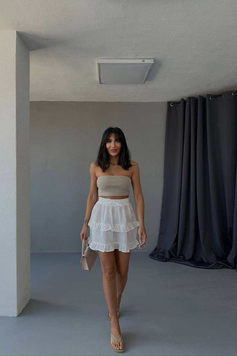 ONE COLOR SIMPLE ELASTIC WAIST WOMEN SKIRT WHITE-E BARDHE - 2