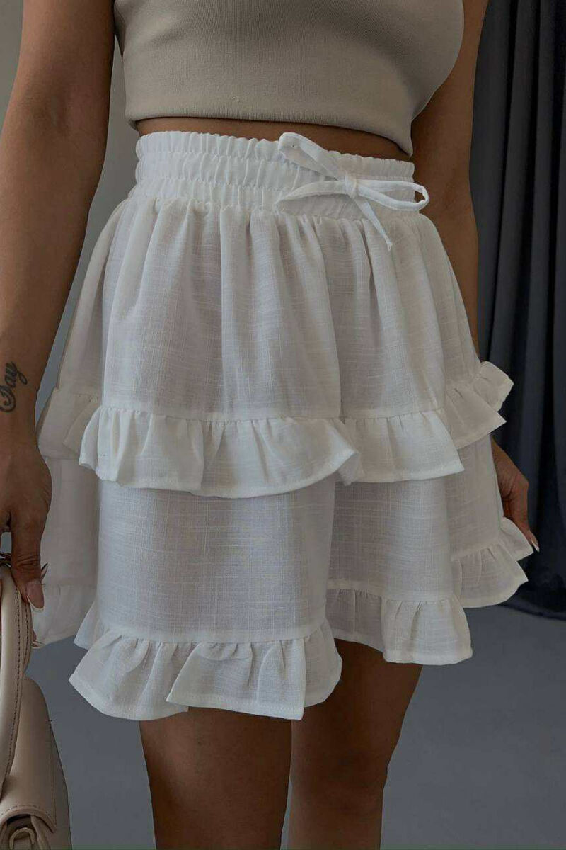 ONE COLOR SIMPLE ELASTIC WAIST WOMEN SKIRT WHITE-E BARDHE - 3