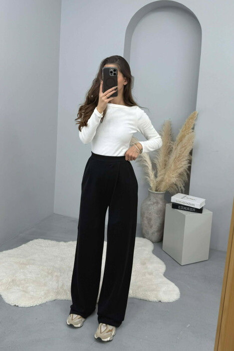 ONE COLOR SIMPLE ELASTIC WAIST WOMEN SWEATPANTS BLACK/ E ZEZE - 2