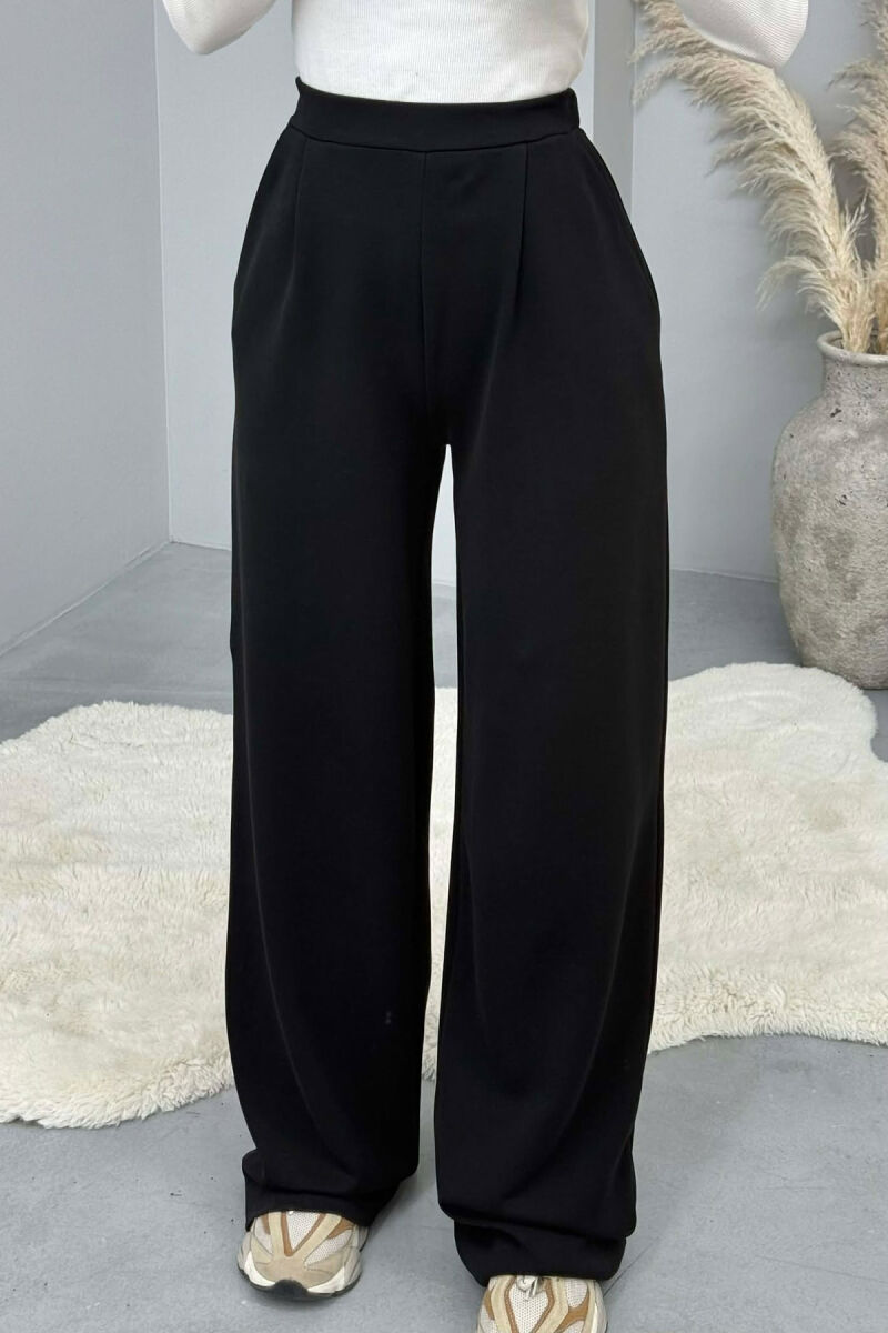 ONE COLOR SIMPLE ELASTIC WAIST WOMEN SWEATPANTS BLACK/ E ZEZE - 4