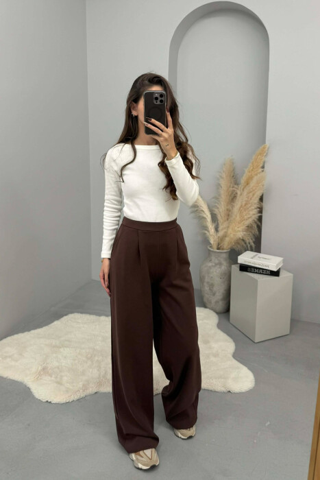 ONE COLOR SIMPLE ELASTIC WAIST WOMEN SWEATPANTS BROWN/KAFE - 2