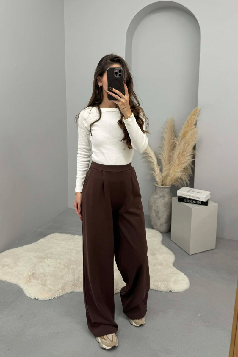 ONE COLOR SIMPLE ELASTIC WAIST WOMEN SWEATPANTS BROWN/KAFE - 2