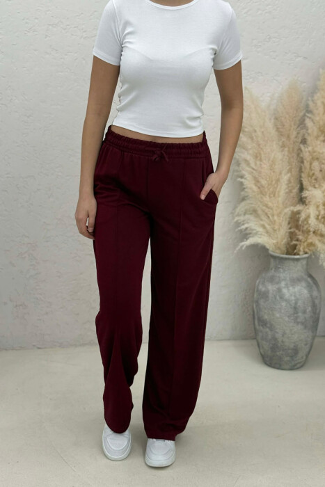 ONE COLOR SIMPLE ELASTIC WAIST WOMEN SWEATPANTS BURGUNDY/VISHNJE - KLAUDIO FASHION