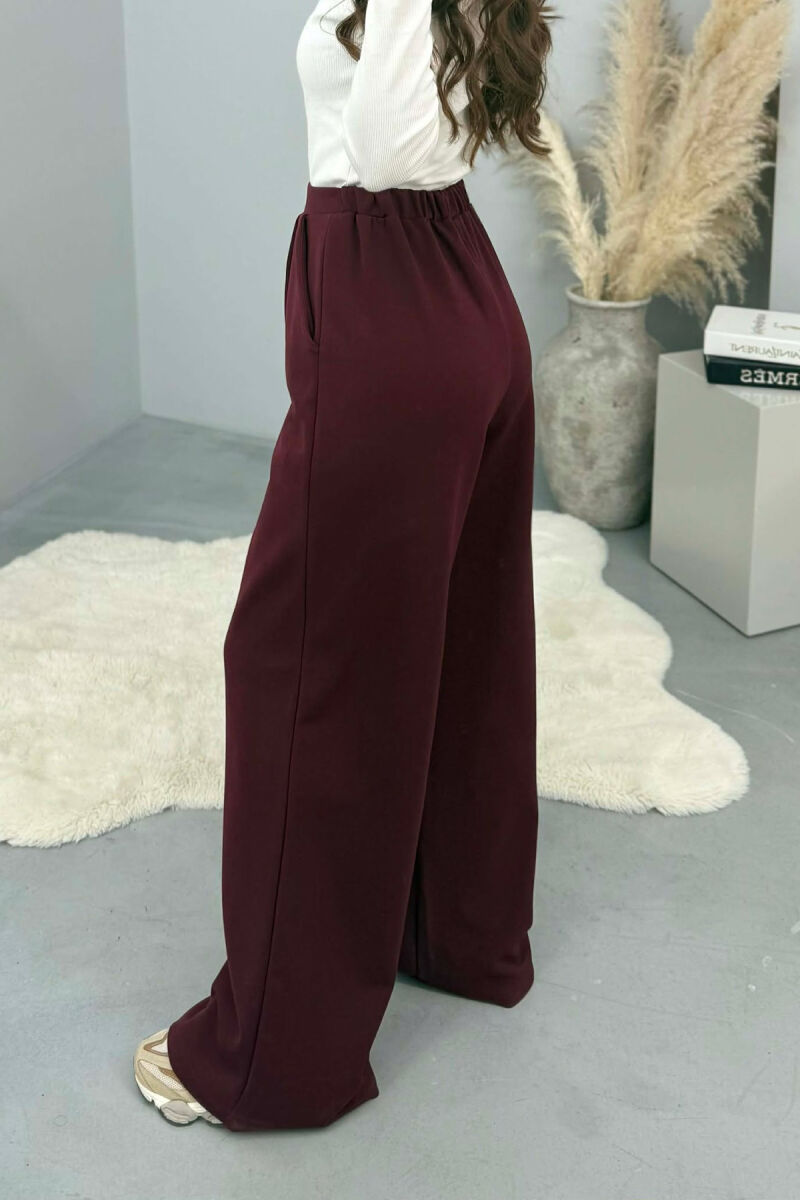 ONE COLOR SIMPLE ELASTIC WAIST WOMEN SWEATPANTS BURGUNDY/VISHNJE - 2