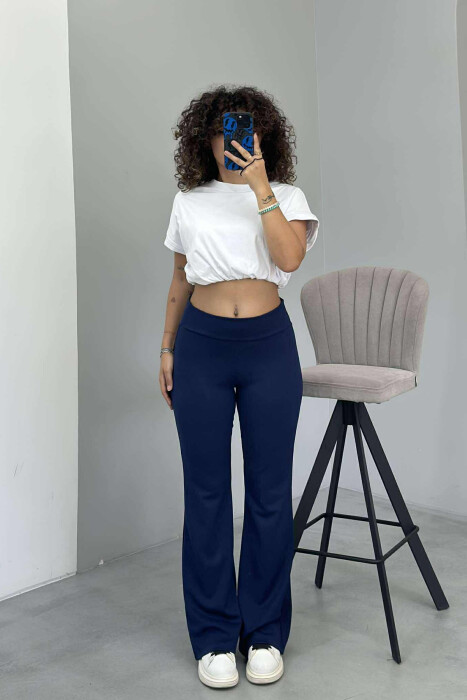 ONE COLOR SIMPLE ELASTIC WOMEN SWEATPANTS BLUE/BLU - KLAUDIO FASHION