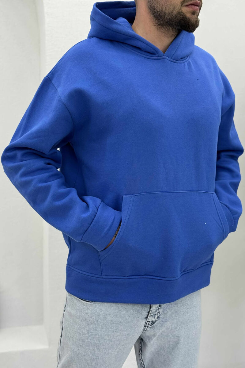 ONE COLOR SIMPLE FLUFFY MEN HOODIE BLUE/BLU - 2