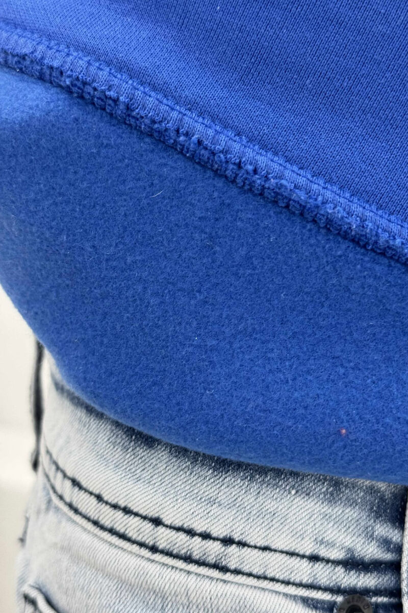 ONE COLOR SIMPLE FLUFFY MEN HOODIE BLUE/BLU - 3
