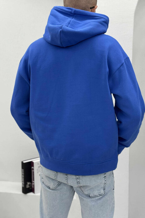 ONE COLOR SIMPLE FLUFFY MEN HOODIE BLUE/BLU - 5