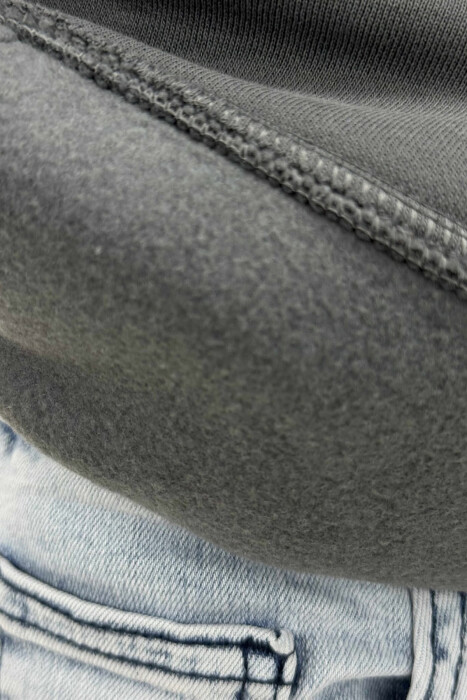 ONE COLOR SIMPLE FLUFFY MEN HOODIE DARK GREY/GEE - 3