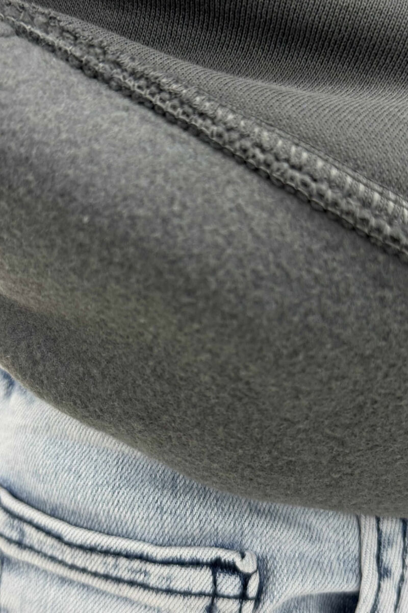 ONE COLOR SIMPLE FLUFFY MEN HOODIE DARK GREY/GEE - 3