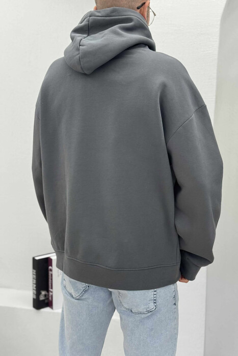 ONE COLOR SIMPLE FLUFFY MEN HOODIE DARK GREY/GEE - 5