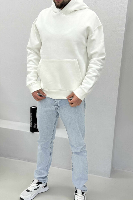 ONE COLOR SIMPLE FLUFFY MEN HOODIE WHITE-E BARDHE 