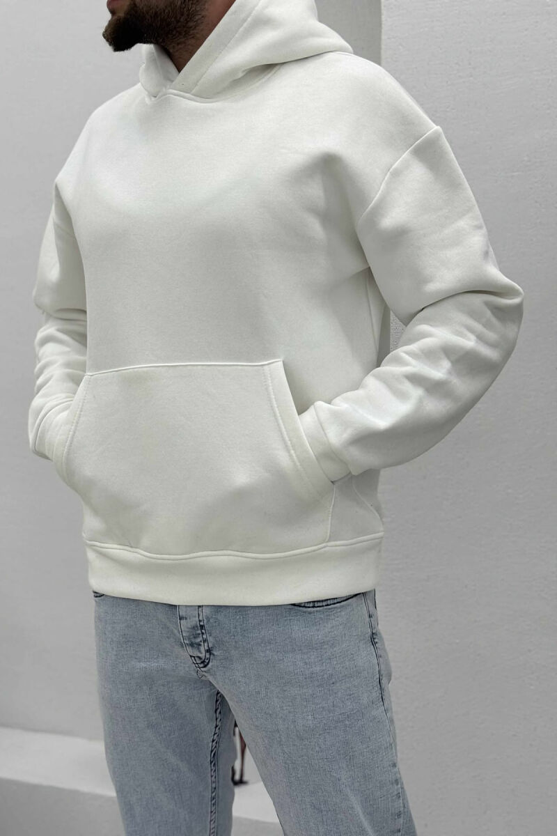 ONE COLOR SIMPLE FLUFFY MEN HOODIE WHITE-E BARDHE - 2