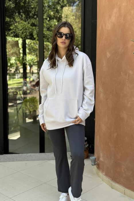 ONE COLOR SIMPLE FLUFFY WOMEN HOODIE ANTIQUEWHITE/ANTIKE 