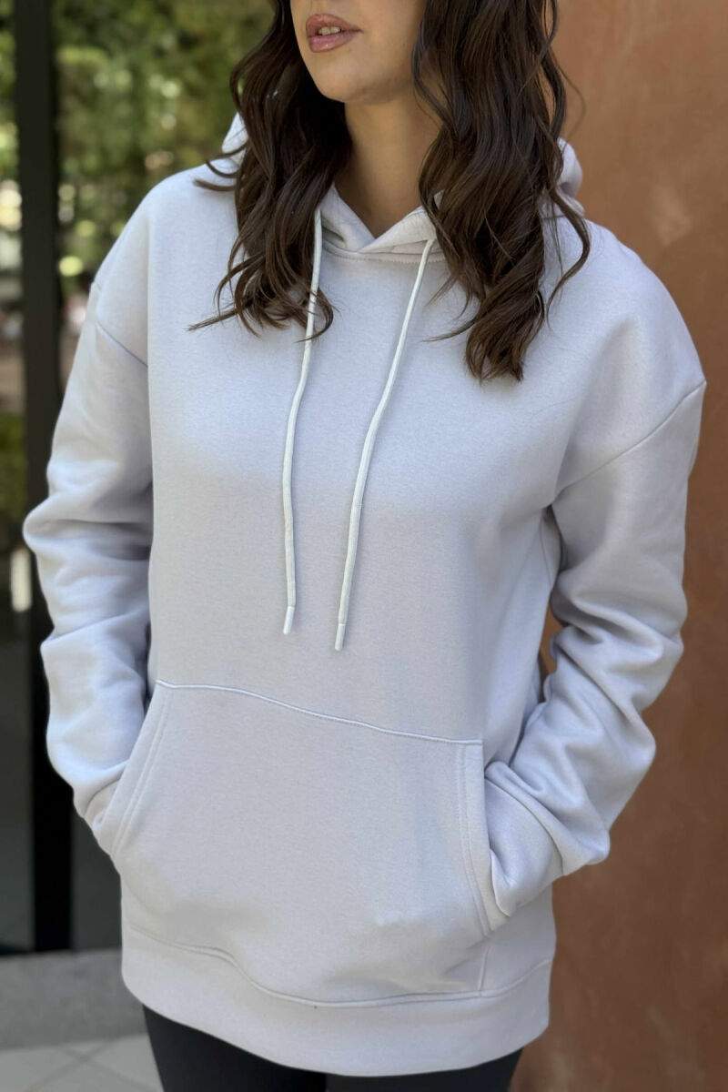 ONE COLOR SIMPLE FLUFFY WOMEN HOODIE ANTIQUEWHITE/ANTIKE - 5