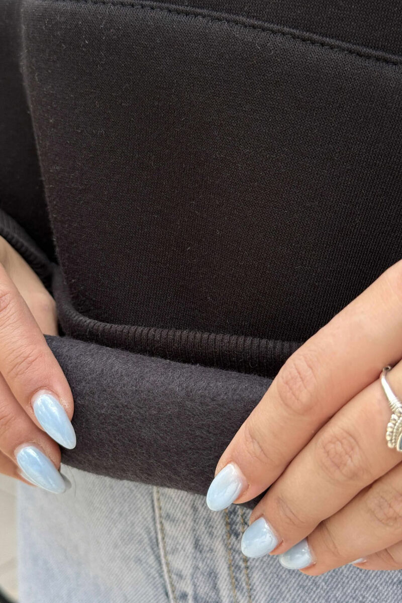 ONE COLOR SIMPLE FLUFFY WOMEN HOODIE BLACK/ E ZEZE - 4