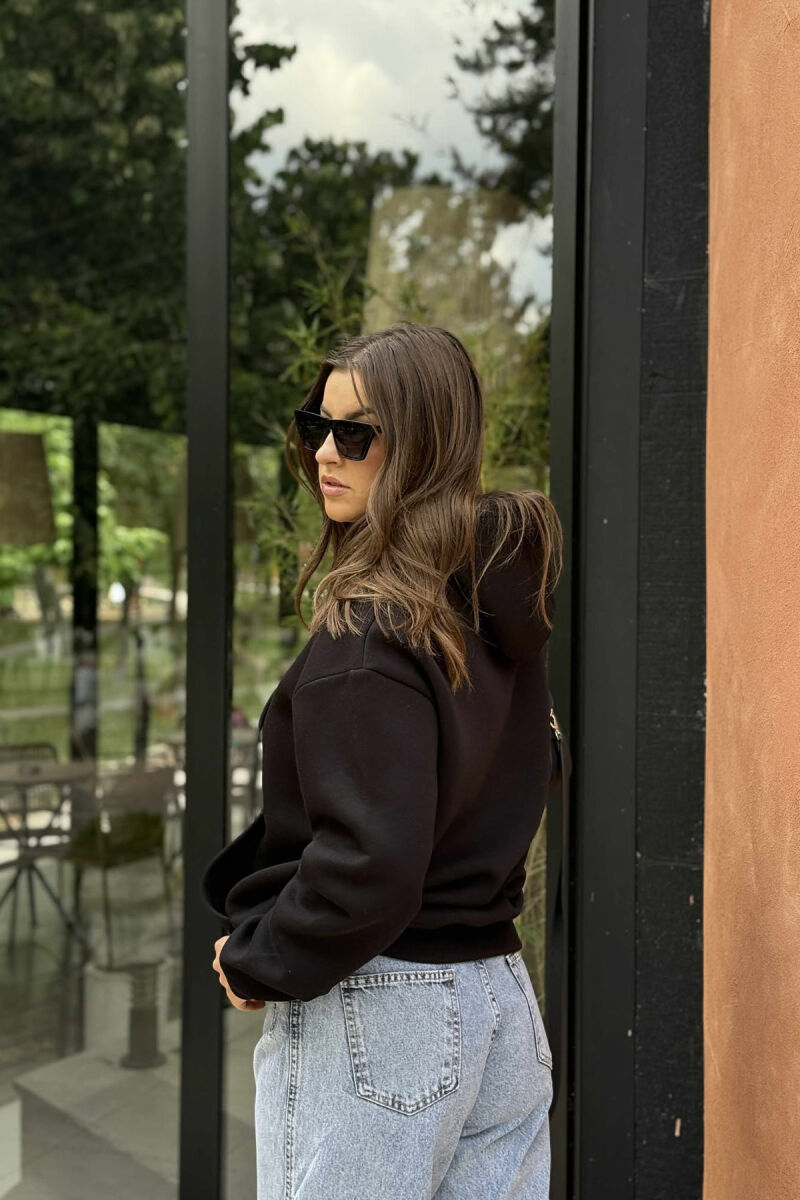 ONE COLOR SIMPLE FLUFFY WOMEN HOODIE BLACK/ E ZEZE - 3