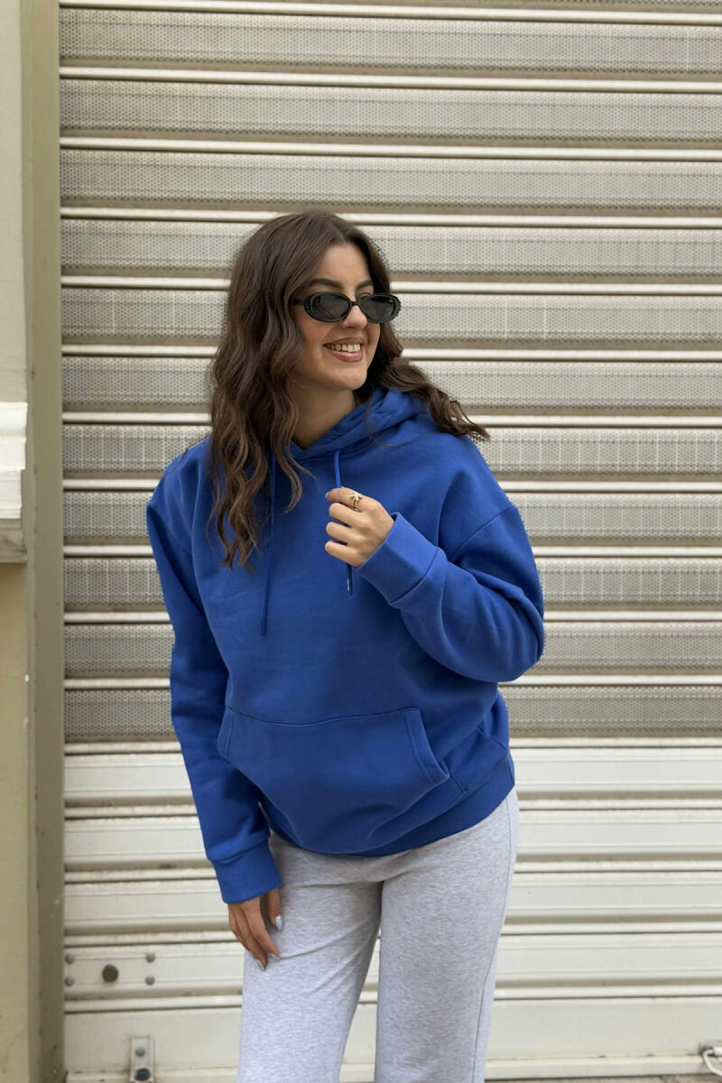 ONE COLOR SIMPLE FLUFFY WOMEN HOODIE BLUE/BLU - 2