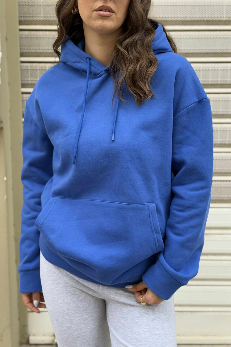 ONE COLOR SIMPLE FLUFFY WOMEN HOODIE BLUE/BLU - 4