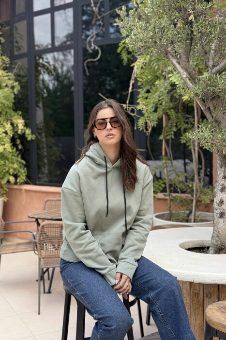 ONE COLOR SIMPLE FLUFFY WOMEN HOODIE OLIVE/ULLI - 2